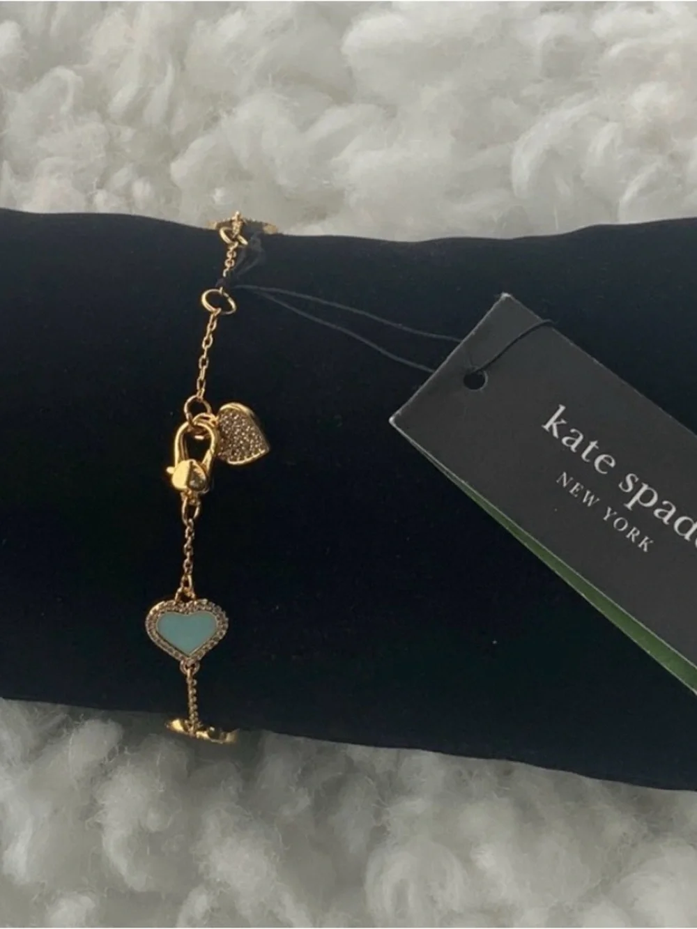 kate spade Gold Heart Bracelet with Mint Enamel hearts! NWT - Picture 9 of 10
